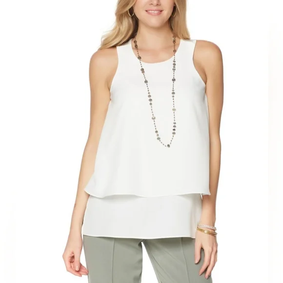 NWT Diane Gilman DG2 Size 2X White Sleeveless Flowy Layered Blouse - Picture 1 of 16